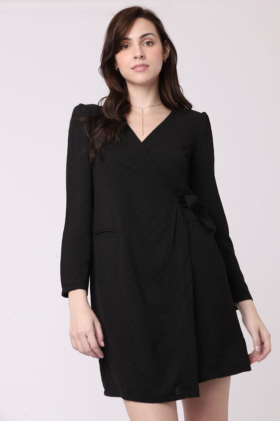 Black Dobby Straight Dress, Black, image 3